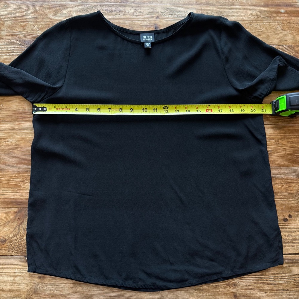 Eileen Fisher Black Silk Short Sleeve Round Neck Minimalist Career Top Med EUC - Picture 10 of 10